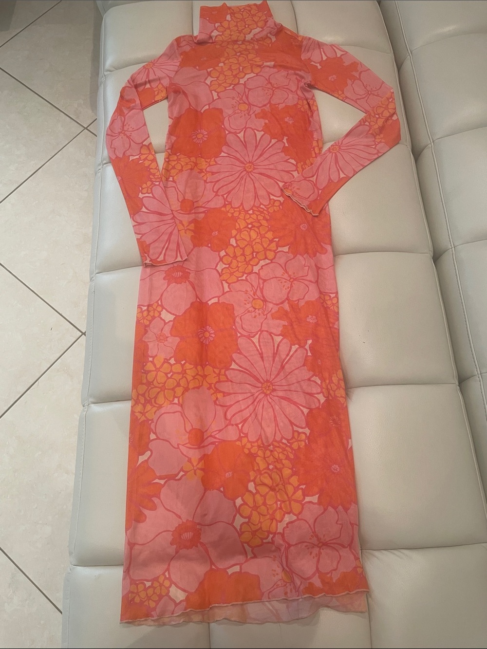 Show Me Your MuMu Daphne Orange and Pink Floral Turtleneck Maxi Dress size S